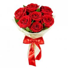 7 red roses in classic wrap